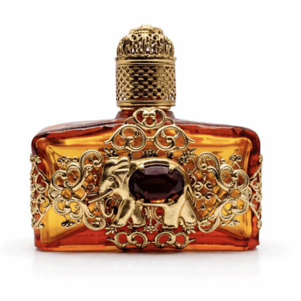 Flacon de parfum vintage ambré – Monture dorée ornée