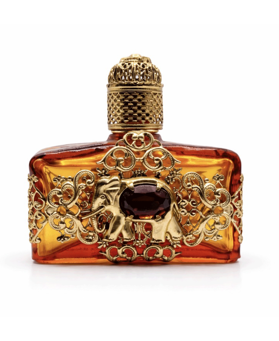 Flacon de parfum vintage ambré – Monture dorée ornée