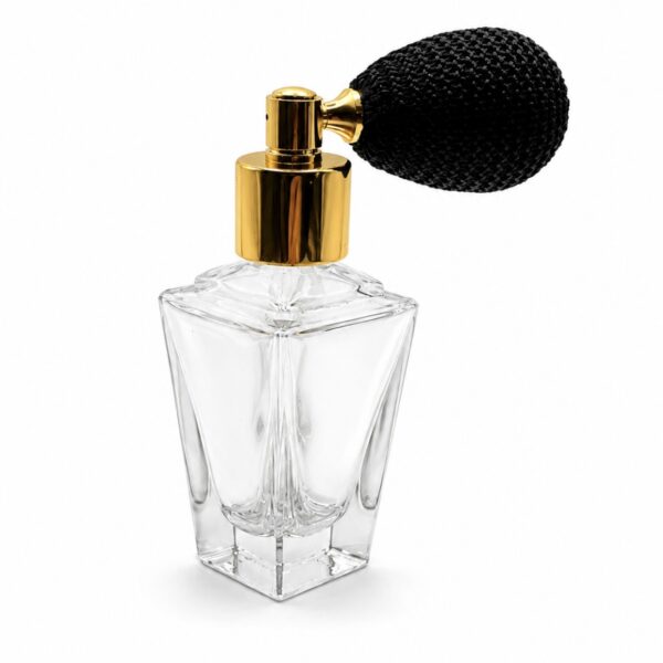 Vaporisateur de Parfum Art Déco 30 ml – Verre Transparent, Poire Noire et Monture Dorée – Diogène 1919