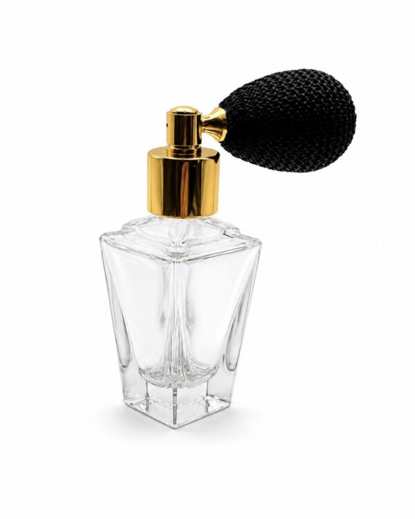 Vaporisateur de Parfum Art Déco 30 ml – Verre Transparent, Poire Noire et Monture Dorée – Diogène 1919